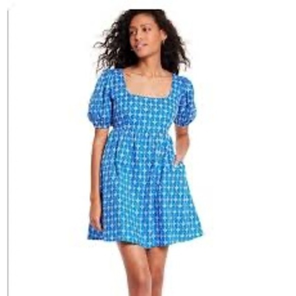 Rhode x Target Dresses & Skirts - Rhode x Target Size‎ M Blue Embroidered Mini Dress Puff Sleeve Cotton Vacation